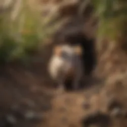 A close-up view of a rat burrow in an outdoor setting