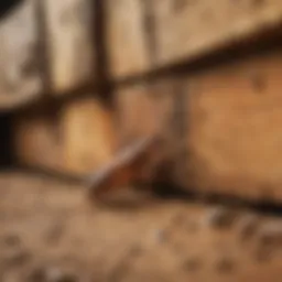 Close-up view of a termite infestation in wood
