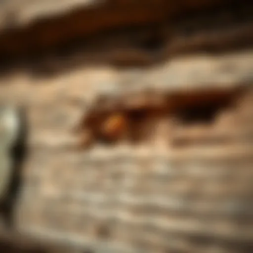 Close-up of termite damage in wood