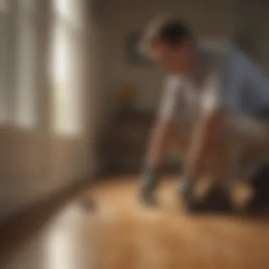 A pest control technician applying treatment in a residential setting