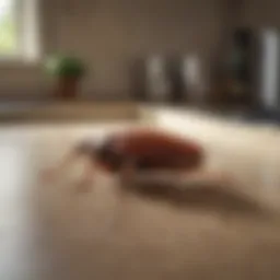 Close-up of a roach in a kitchen setting