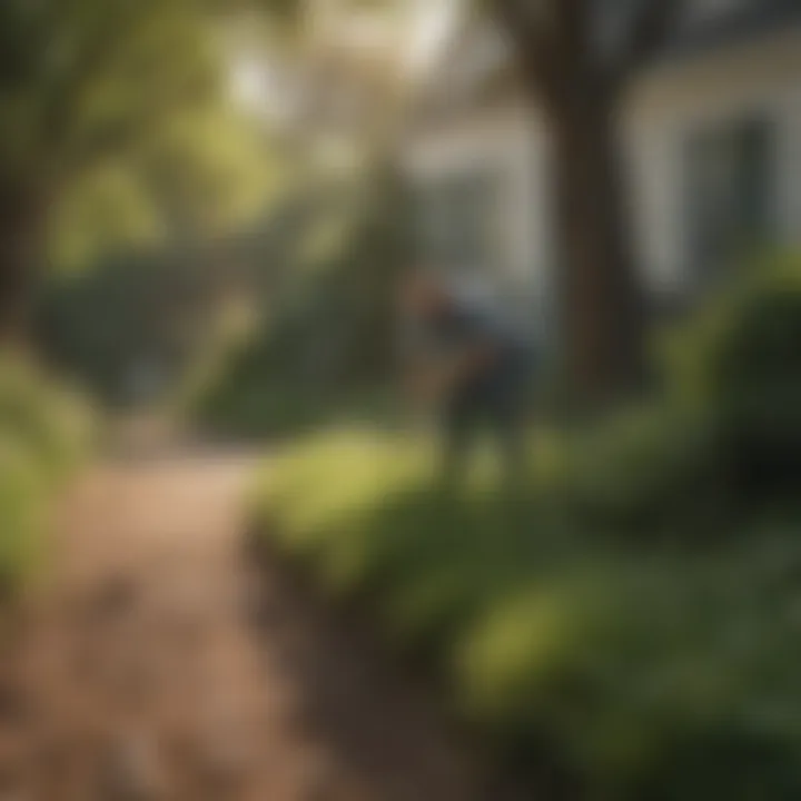 Homeowner inspecting a yard for ticks