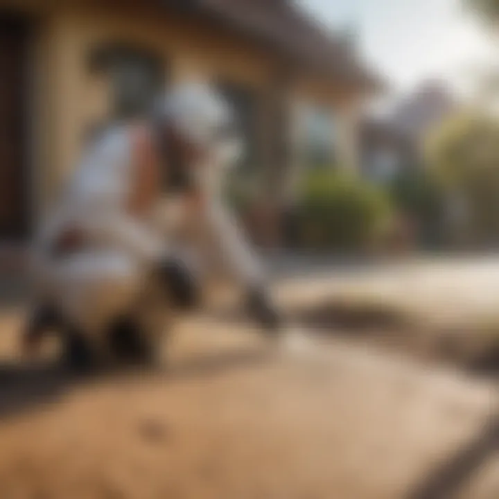 Chemical pest control techniques being applied to a property