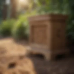 Close-up view of a termite bait station in a garden.
