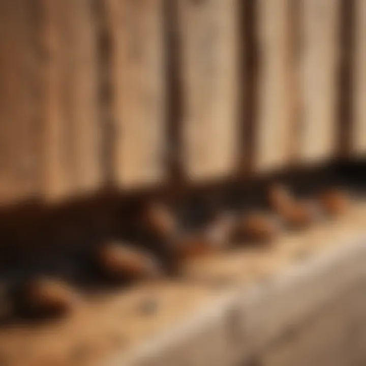 Close-up of termite damage in a wooden structure