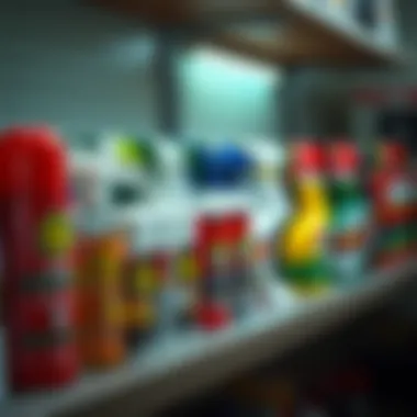 An array of anti pest bug killers lined up on a shelf