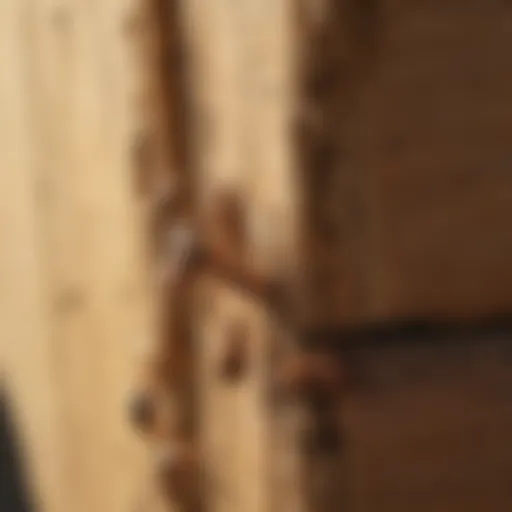 Close-up of termites damaging wood structure