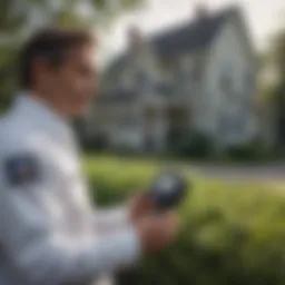 A technician inspecting a residential property for pest issues