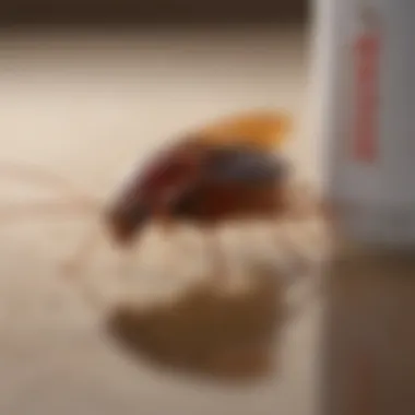 Cockroach on a surface with a bed bug spray canister nearby