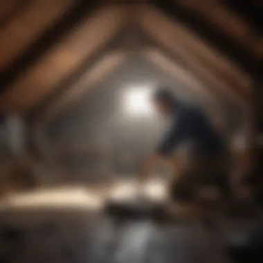 Professional inspecting an attic with tools