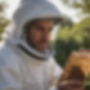 Professional Assessment of Bee Colonies A professional bee removal expert in protective gear assessing a bee colony