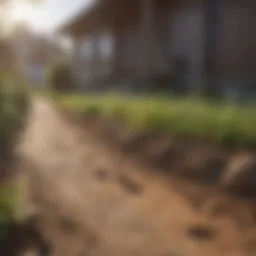 Close-up of an ant trail leading to a home