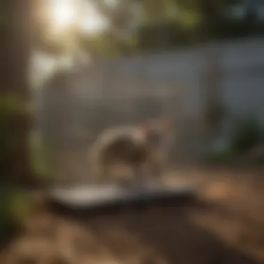 A detailed view of a humane possum trap set in a backyard.