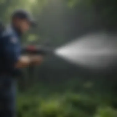 Close-up of the B&G Pest Pro Backpack Sprayer nozzle in action