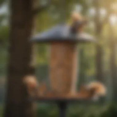 Bird Feeder Protected by Squirrel Cone Excluder Bird feeder secured with a squirrel cone excluder