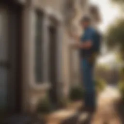 Professional exterminator inspecting a property for pests