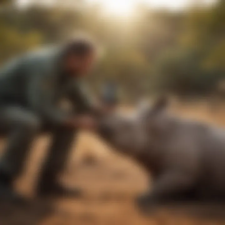 A researcher conducting field studies, illustrating the methodologies employed in effective pest management for rhinos.