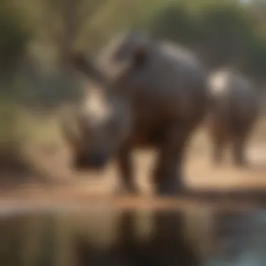 Rhinos in Their Natural Habitat A serene landscape showcasing rhinos in their natural habitat, emphasizing the importance of wildlife conservation.