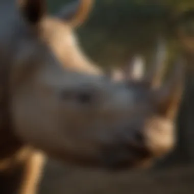 Impact of Pests on Rhino Health A close-up of a rhino with visible pest damage, showcasing the impact of pests on their health and well-being.