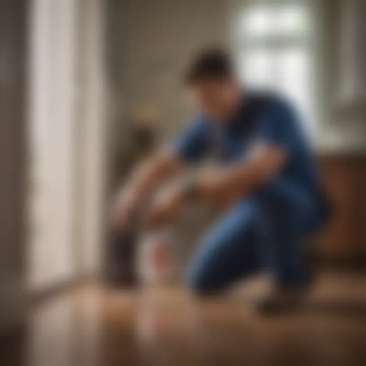 A professional pest control technician applying treatment in a home