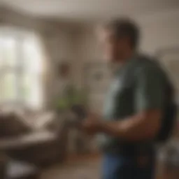 Professional exterminator inspecting a home for pest infestations