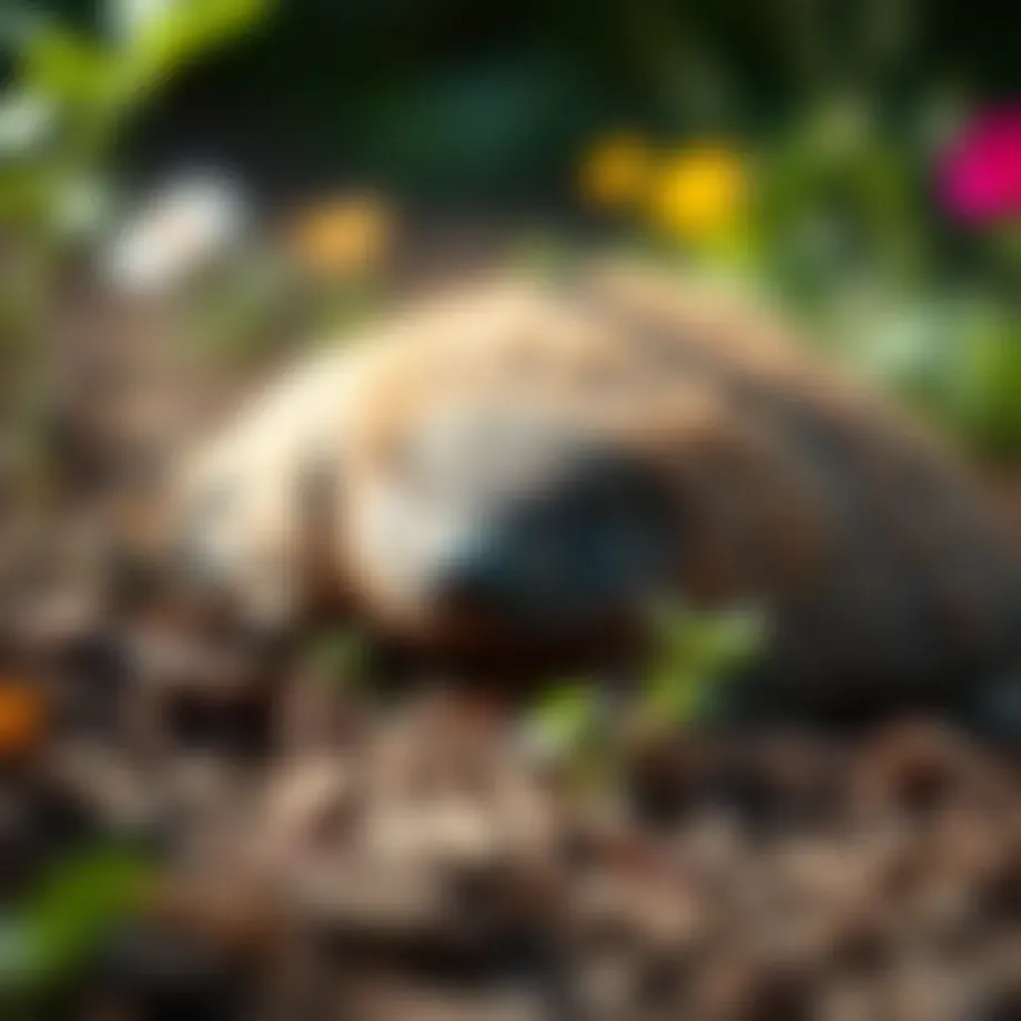 Close-up view of a mole in a garden