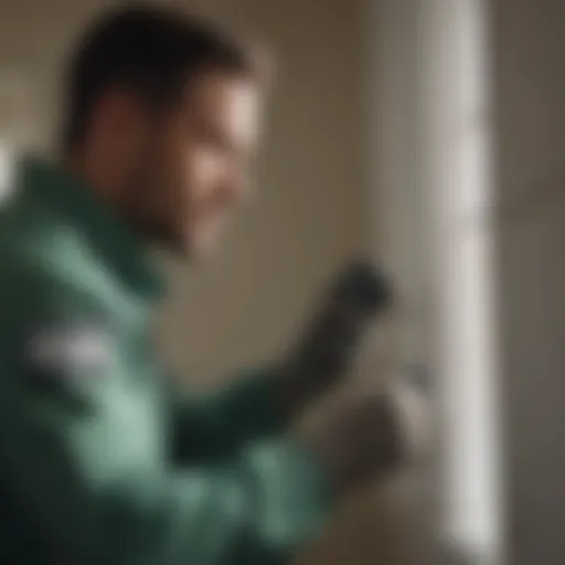 Close-up of a pest control technician applying treatment in a home