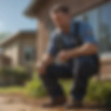 A professional pest control technician inspecting a property