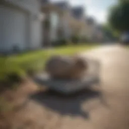 Close-up of a rodent trap set in a residential area.