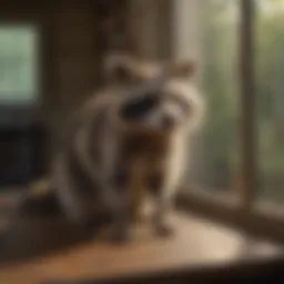 A raccoon peering through a window