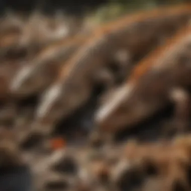 Close-up of iguana feces showing texture and color variation