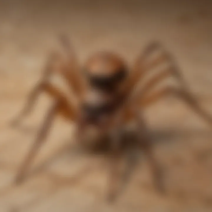 Close-up of a brown recluse spider showcasing its distinctive violin-shaped marking