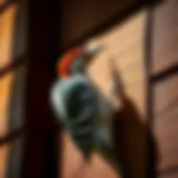 Woodpecker inspecting wooden siding