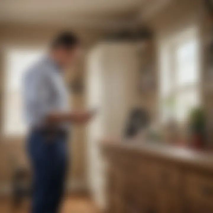 A pest control technician inspecting a home for infestations