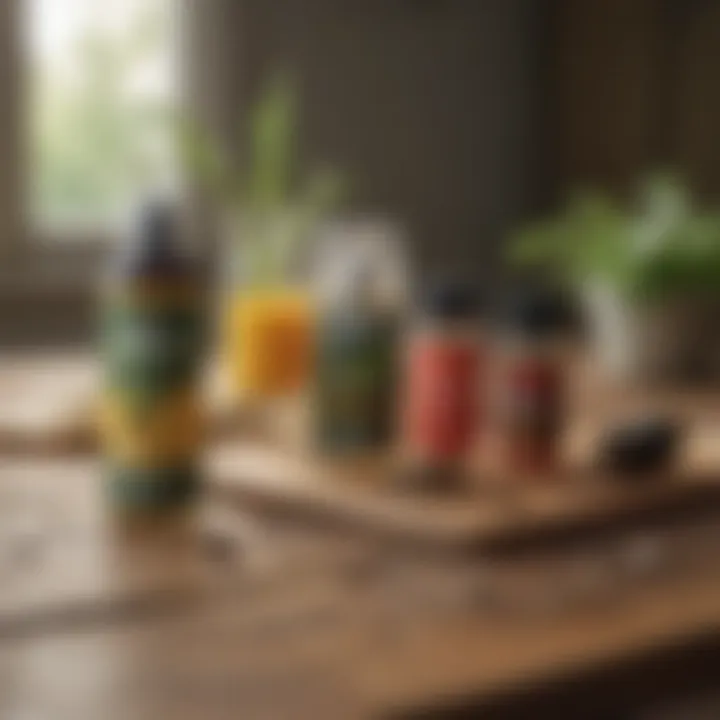 A close-up of organic pest control products on a wooden table.