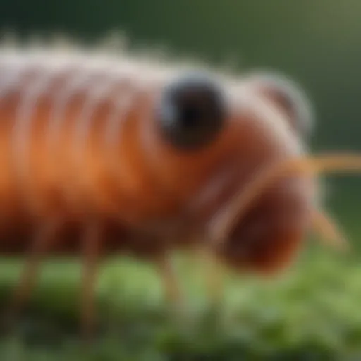 Close-up view of chigger larvae on grass