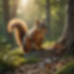 A serene backyard setting with natural elements, showcasing an ideal habitat for squirrels.