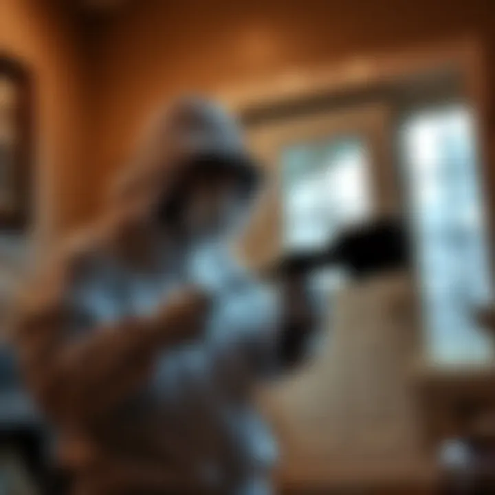 Professional applying pest control treatment in a home