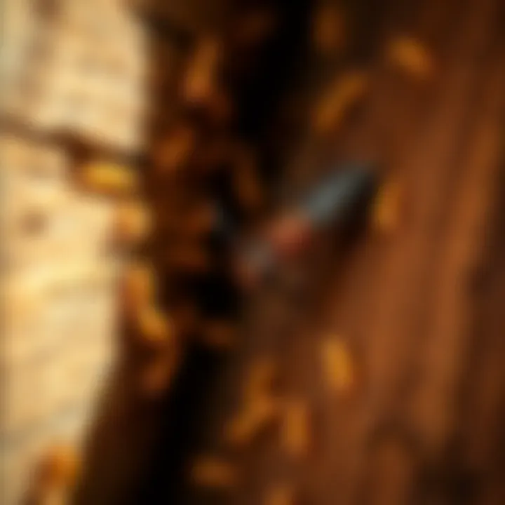 Close-up of a termite inspection in a wooden structure