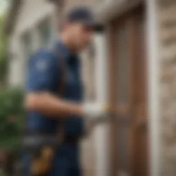 Illustration of a pest control technician inspecting a property
