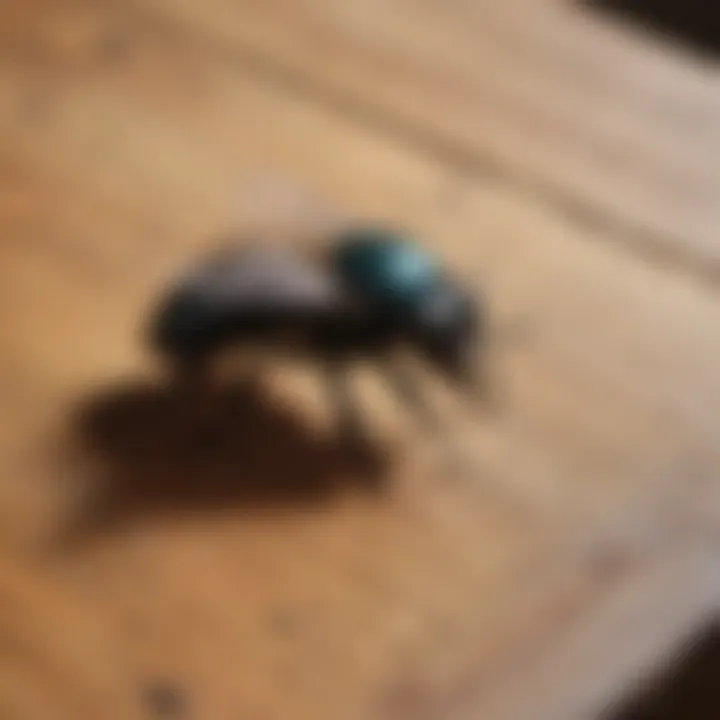 Signs of carpenter bee damage on wooden surface