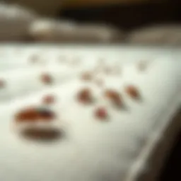 Close-up view of bed bugs on a mattress fabric