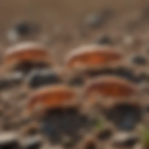 Close-up of springtail bugs on soil