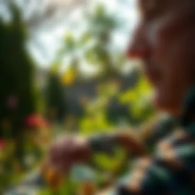 Inspection Techniques for Stink Bug Infestations Homeowner inspecting for stink bugs in a garden