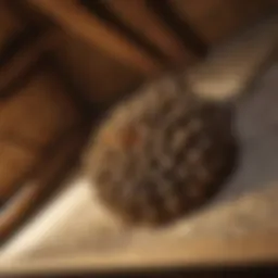 A close-up view of a wasp nest hanging from a tree branch