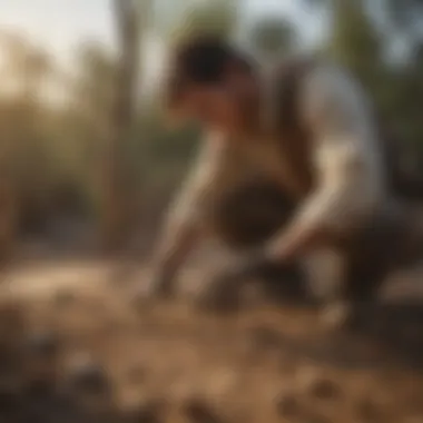 A person applying a natural extermination method for scorpions.