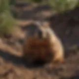 Groundhog emerging from its burrow