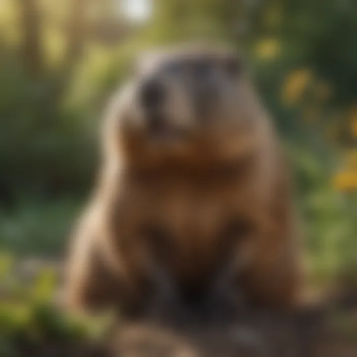 Close-up of a groundhog in a garden