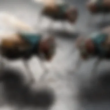 Close-up of common houseflies on a surface