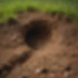 An illustration of a mole's burrow in a lawn highlighting the potential damage.